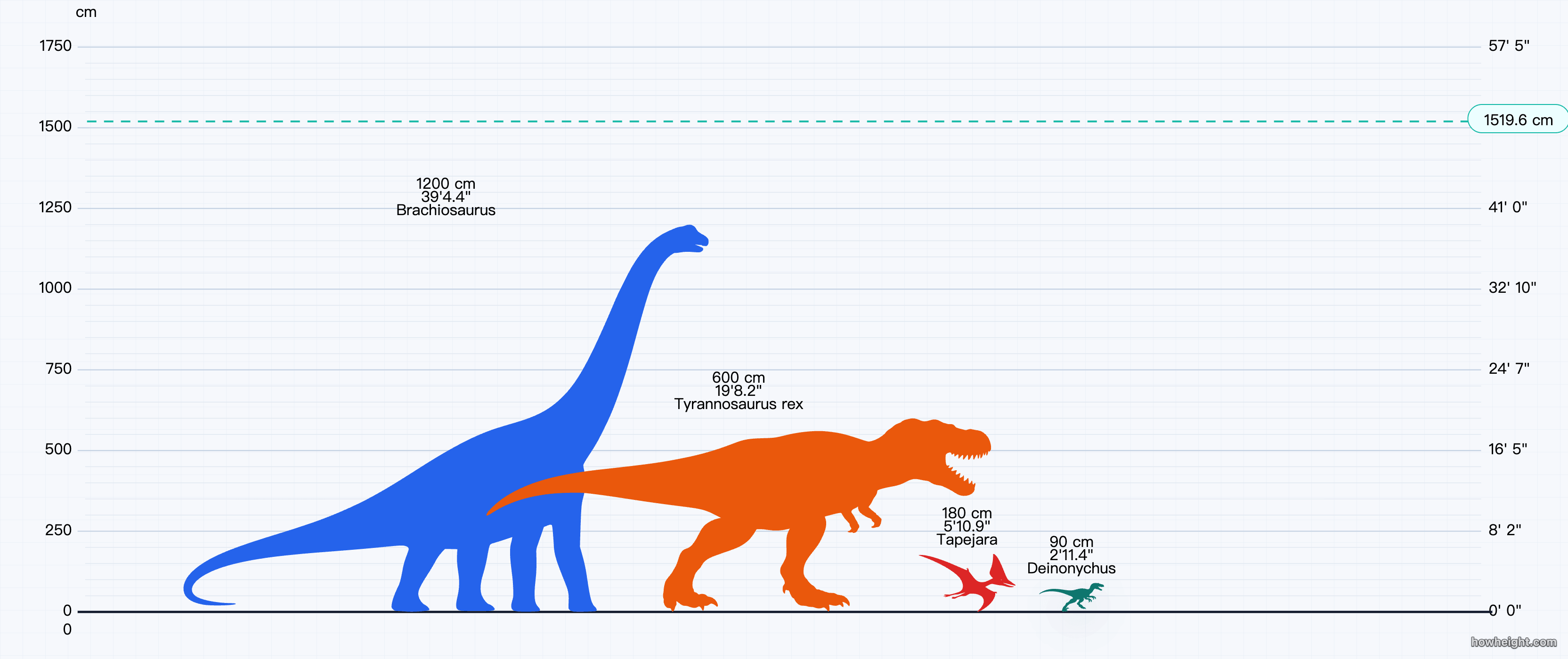 Dinosaur height comparison preview with multiple dinosaur silhouettes on one chart