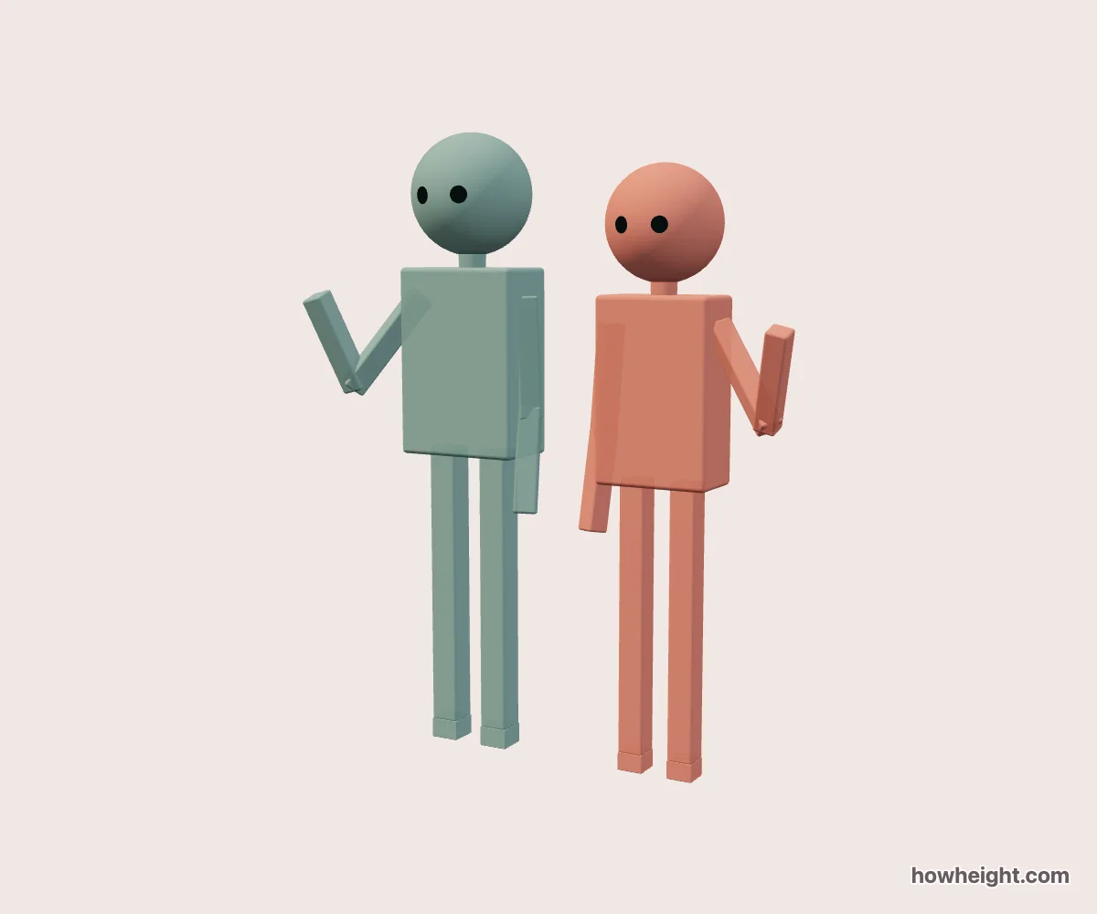 Photo Pose Simulator: Two characters of different heights stand side by side and wave.